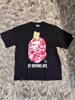 Bape Black T-Shirt with Pink & Red Camo Ape Head